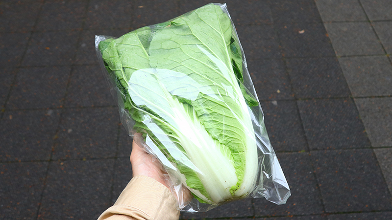 白菜は袋に入れて提供していたり、サイズによってはビニール袋に入れて提供しています。