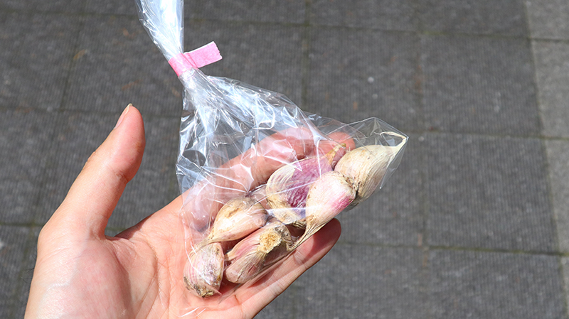 にんにくは乾燥した後にバラの状態で袋に入れて提供しています。