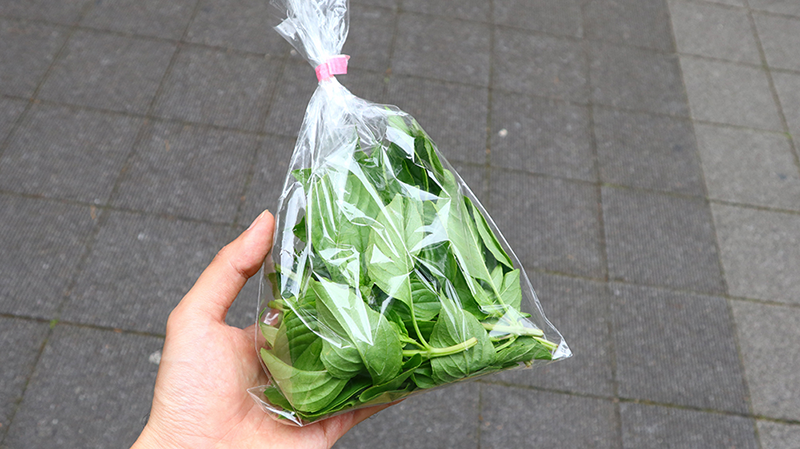 レモンバジルは葉のみを袋に入れて提供しています。