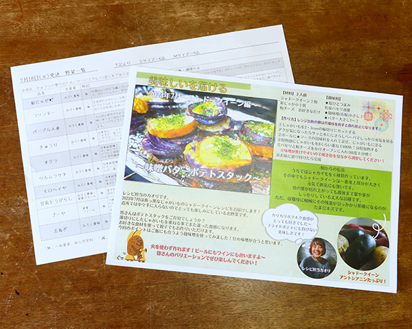 レシピだけではなく野菜の特徴の2枚を同梱しています。